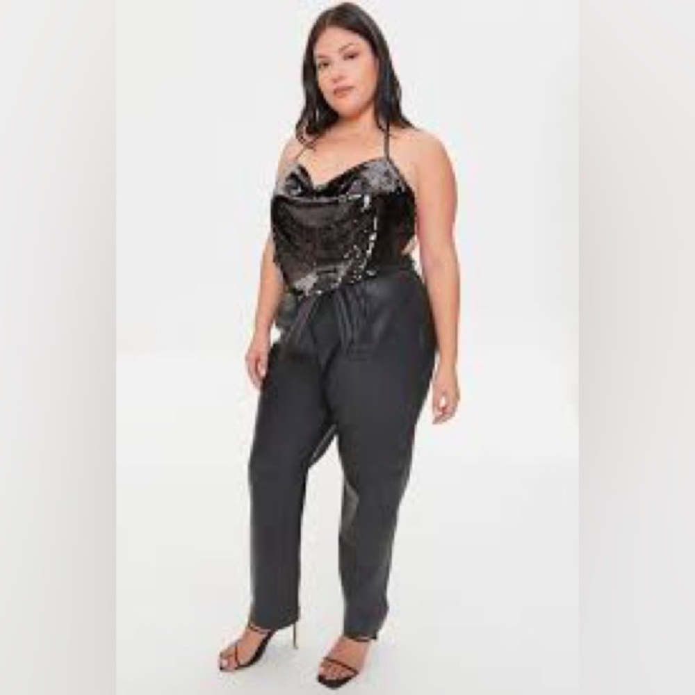 Forever 21 Black Sequin Double Tie Halter Top